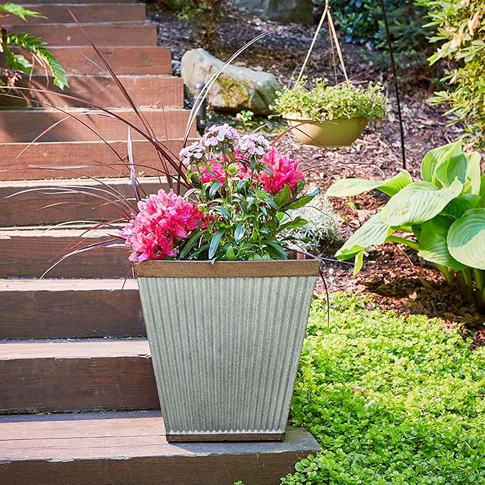 Rustic Resin Faux Galvanized Square Planter