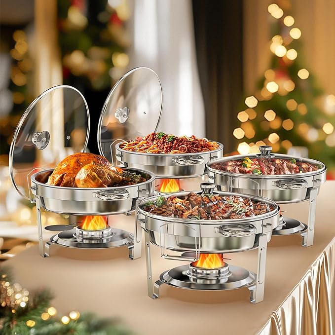 Chafing Dishes for Buffet with Glass Lid & Lid Holder - Set of 3