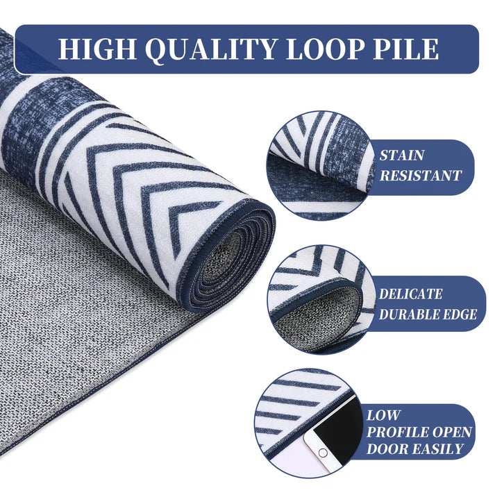 Bordered Washable Area Rugs 5x7 Blue