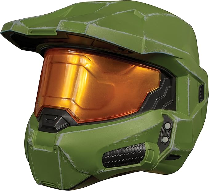 Halo Master Chief Helmet for Kids, Single Child Size Full Helmet with Visor, Green & Gold