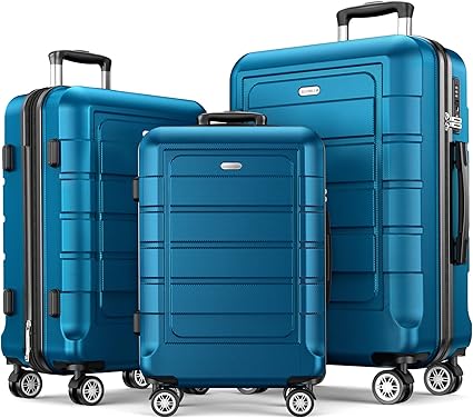 Luggage Sets Expandable PC+ABS Durable Suitcase Sets Double Wheels TSA Lock Sea Blue 3PCS