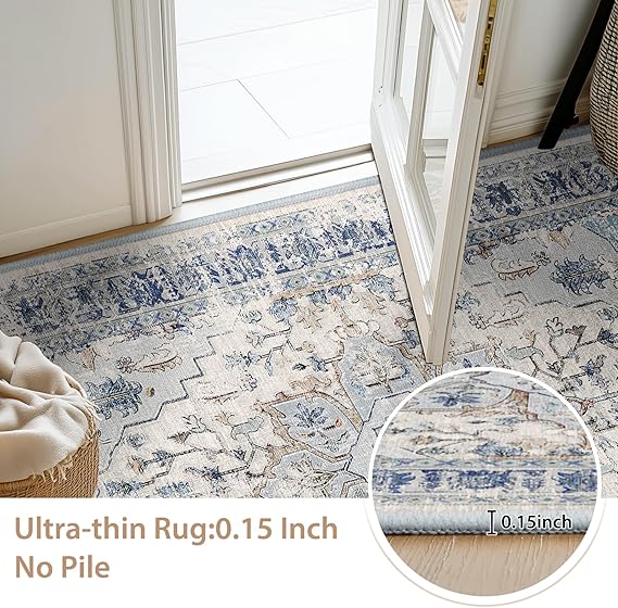 Vintage Carpet Print Distressed Non-Slip 8x10