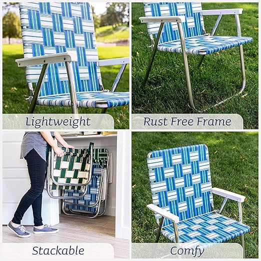 Outdoor Chairs for Camping. Made with Lightweight Aluminum Frames and UV-Resistant Webbing. Folds for Easy Storage 2 - Pack (Charleston with Green Arms, Magnum)