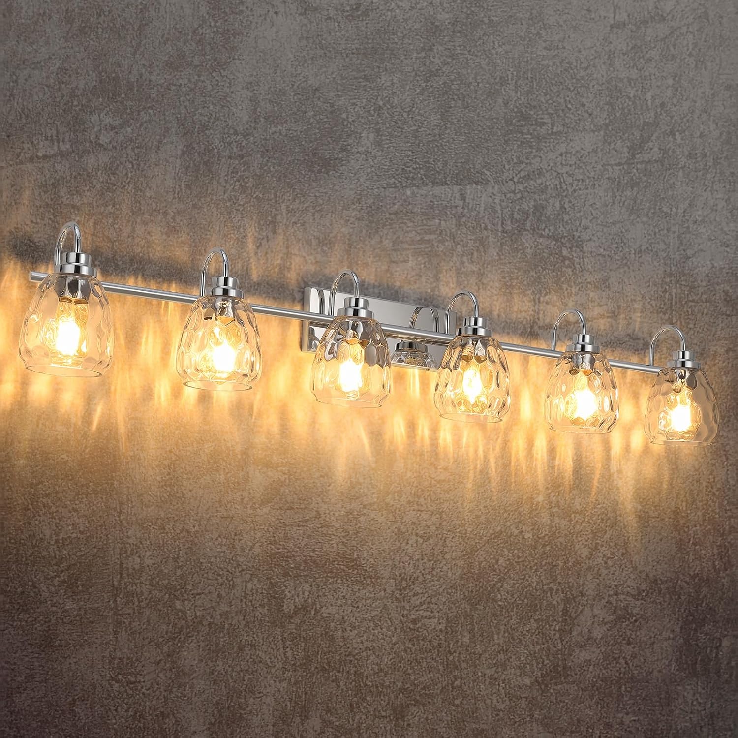 Modern Glass Bathroom Vanity Lights Chrome Fixtures Crystal Wall Mount, 5 Lights