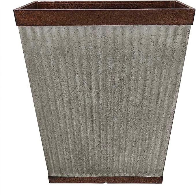Rustic Resin Faux Galvanized Square Planter