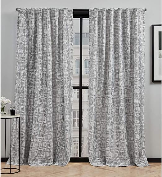 Peconic Light Filtering Back Tab Rod Pocket Curtain Panel Pair, Grey