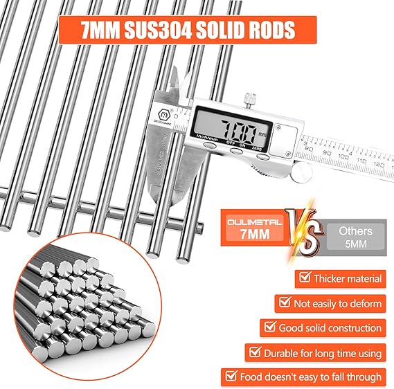 3-Pieces Grill Grates for Weber Genesis 2 E-410/E-415/E-435, Grill Parts for Weber GS4 Genesis II/LX E-440 Series Gas Grills, SUS304 Stainless Steel Replacements for Weber