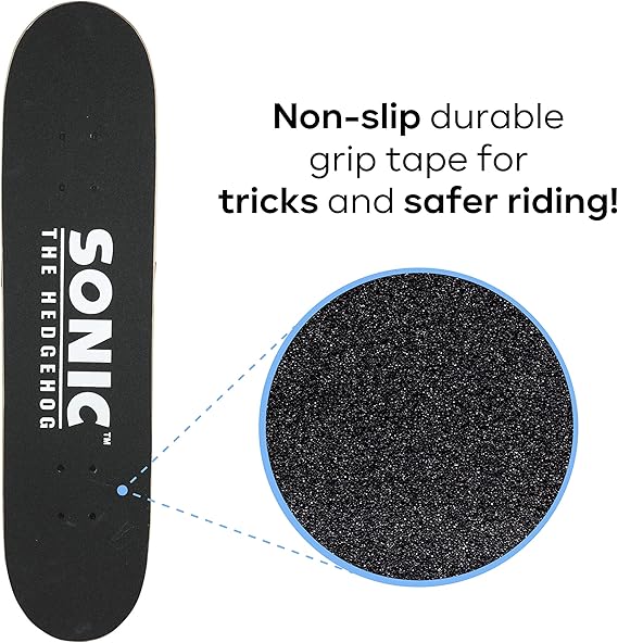 Sonic The Hedgehog Character Skateboards - Cruiser Skateboard with ABEC 5 Bearings, Durable Deck, Smooth Wheels (Choose from Sonic, Knuckles, Tails or Sonic & Friends)