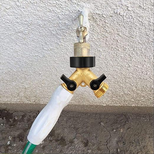 2 Pack Brass Garden Hose Splitter 2 Way, 3/4 Inch Hose Connector Tap Splitter, Hose Y Splitter, Hose Spigot Adapter 2 Valves with 4 Extra Rubber Washers