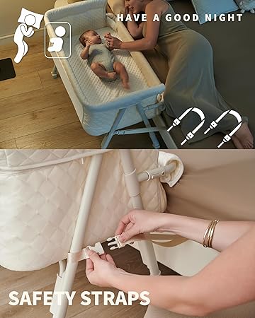 Bassinet Bedside Sleeper, Baby Crib for Newborn, Baby Bassinets Bedside Sleeper with 4 Auto-Lock & Adjustable Height, Breathable Mesh & Mattress, Bedside Bassinet