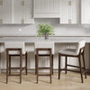 Gracie Modern Counter Height Bar Stool with Back, Counter Stool Upholstered Chair with Natural Textured Linen and Brushed Wooden Legs, White/Dark Brown