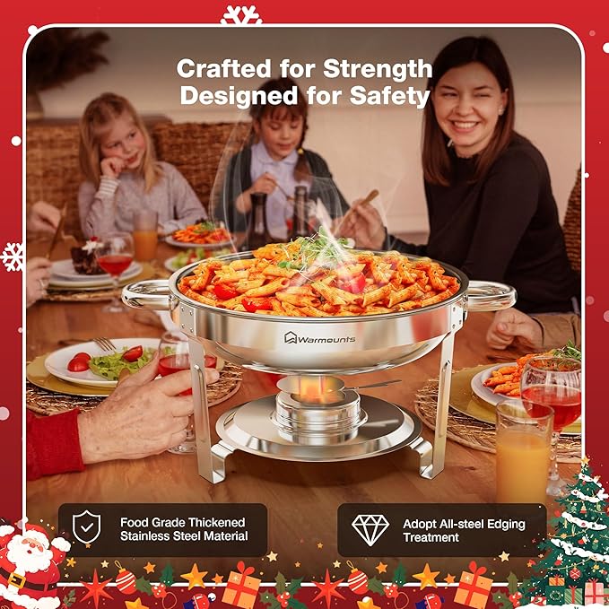 Chafing Dishes for Buffet with Glass Lid & Lid Holder - Set of 3