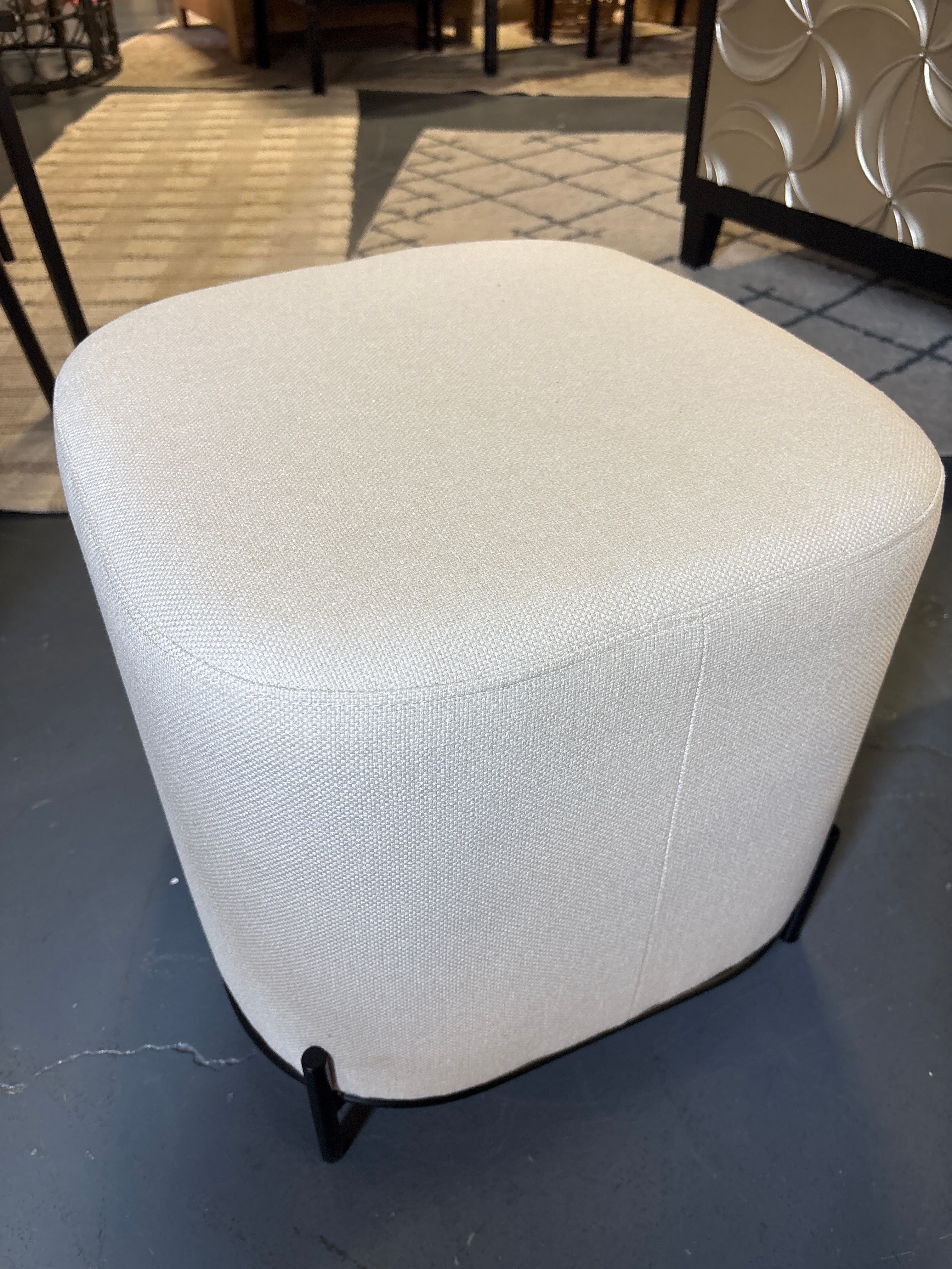 17" Modern Square Ottoman with Metal Base - Cream SHOWROOM ITEM