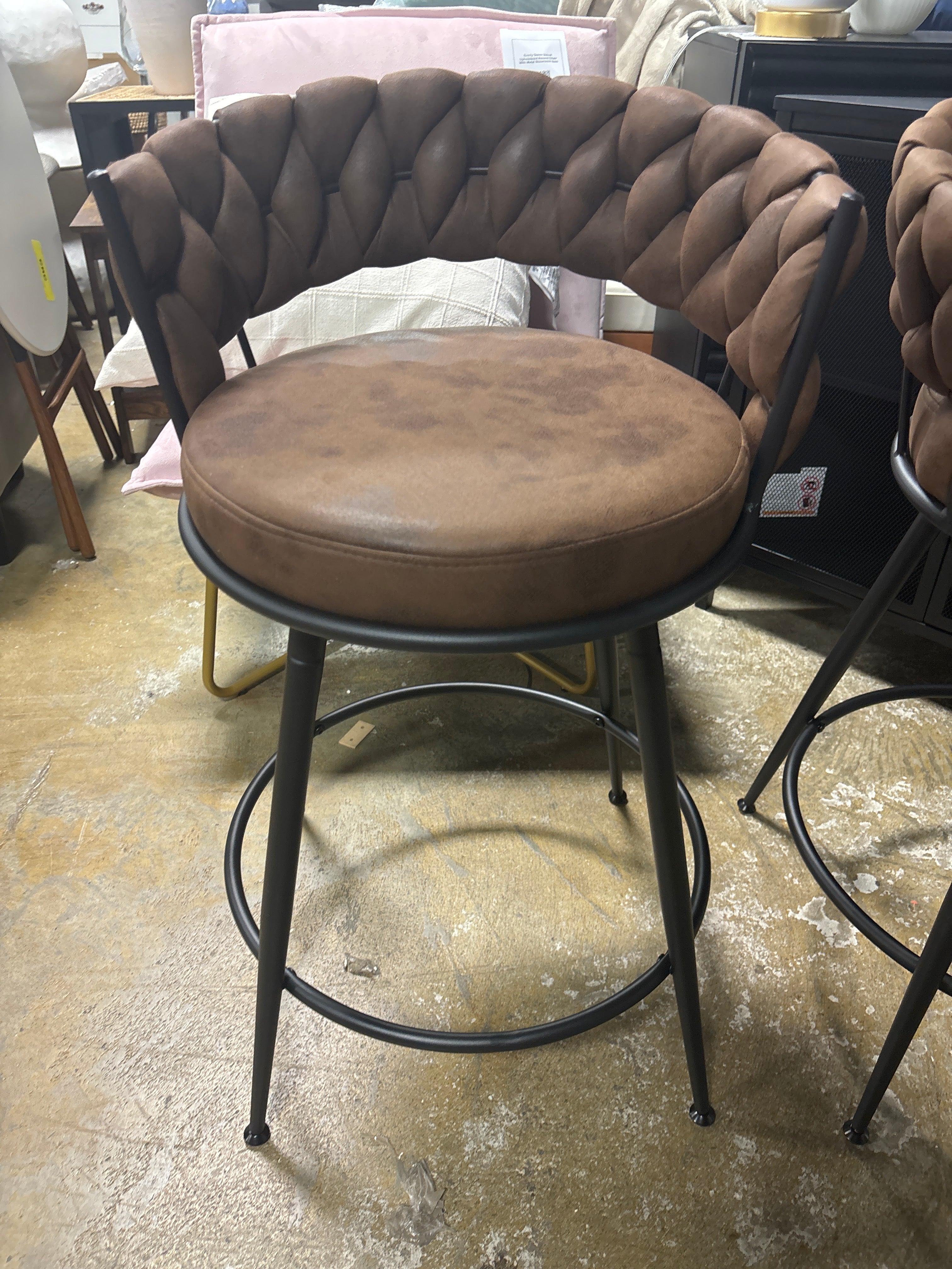 (Set of 3) 28" Swivel Suede Fabric Bar Stool with Woven Back and Footrest - Dark Brown SHOWROOM ITEM