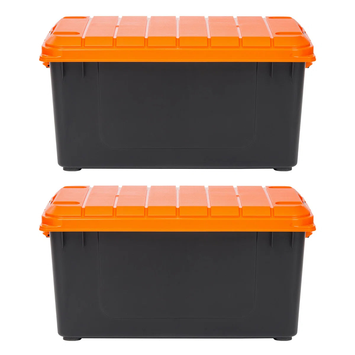 Heavy-duty Stackable Storage Tote in Black with Orange Lid - Set of 2 ...