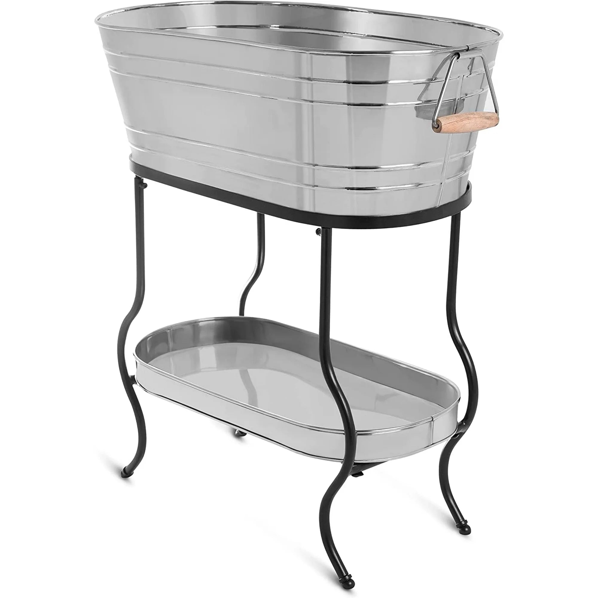 Steel Galvanized Beverage Tub with Stand and Drip Pan Tray - Oval shape