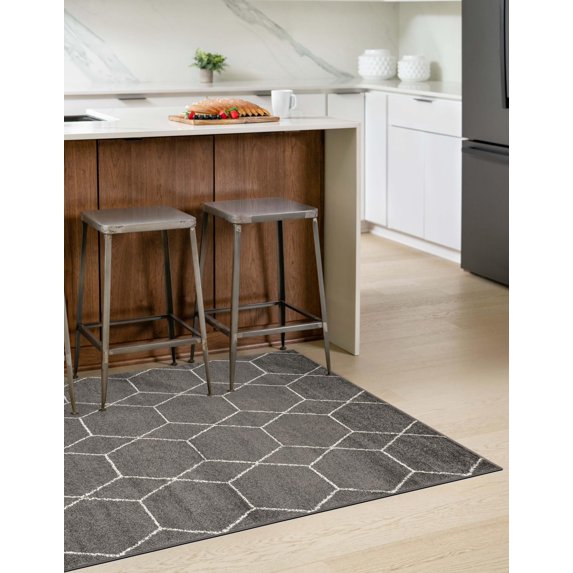 Trellis Frieze Collection Area Rug - Geometric (Dark Gray/Ivory) - 3' 3" x 5' 3"