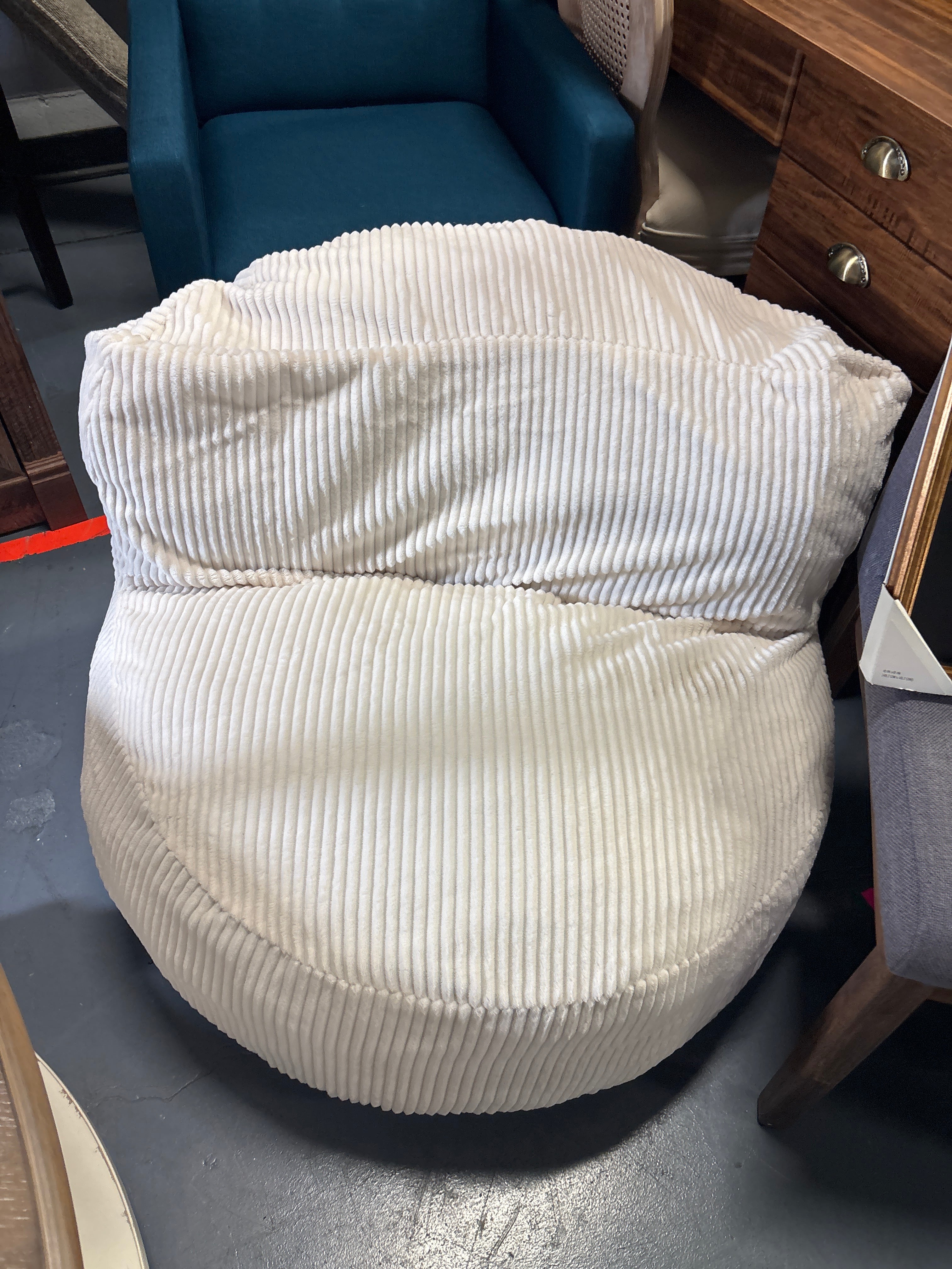 Memory Foam Filled Bean Bag Chair with Corduroy Cover - Cream SHOWROOM ITEM