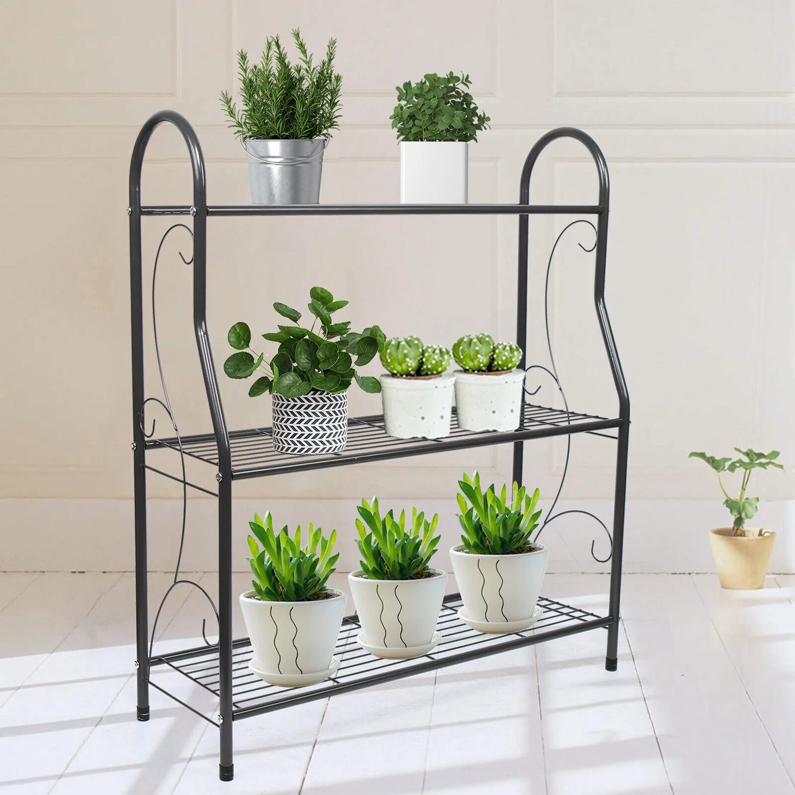 3Tier Metal Plant Stand Indoor/Outdoor Shelf Wrought Iron Flower Pot Rack Holder