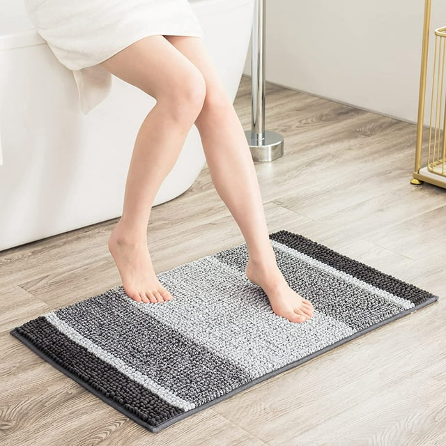 Bathroom Rugs Chenille Gradient Stripe Soft Plush Water Absorbent Shower Mat (20"x32", Gray) (Set of 3)
