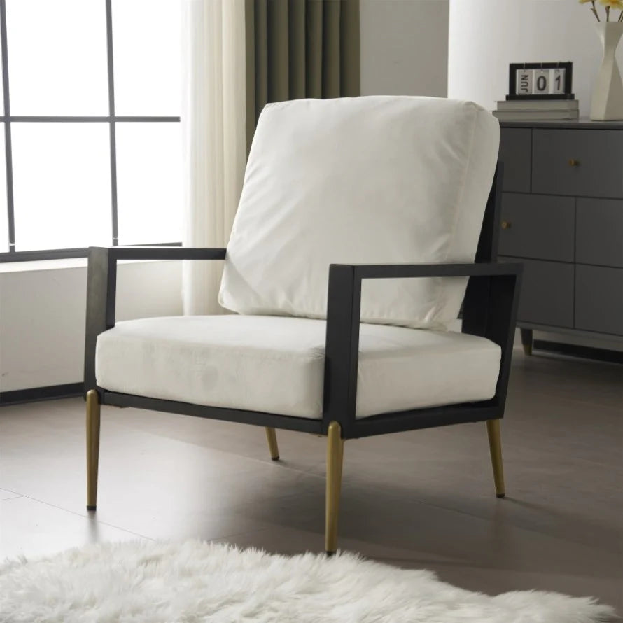 Modern Low Back White Upholstered Accent Armchair