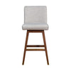 Basila Swivel Bar Stool in Brown Oak Wood Finish with Taupe Fabric