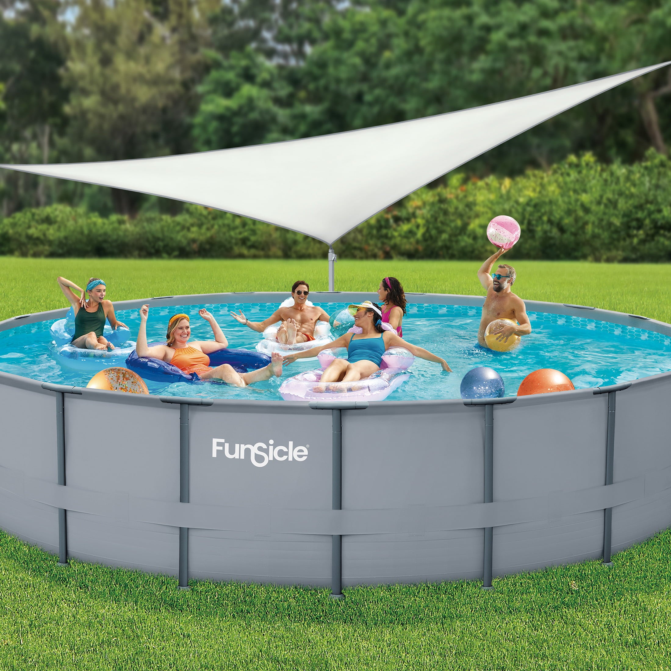 Above Ground Swimming Pool Canopy, White, Triangular
