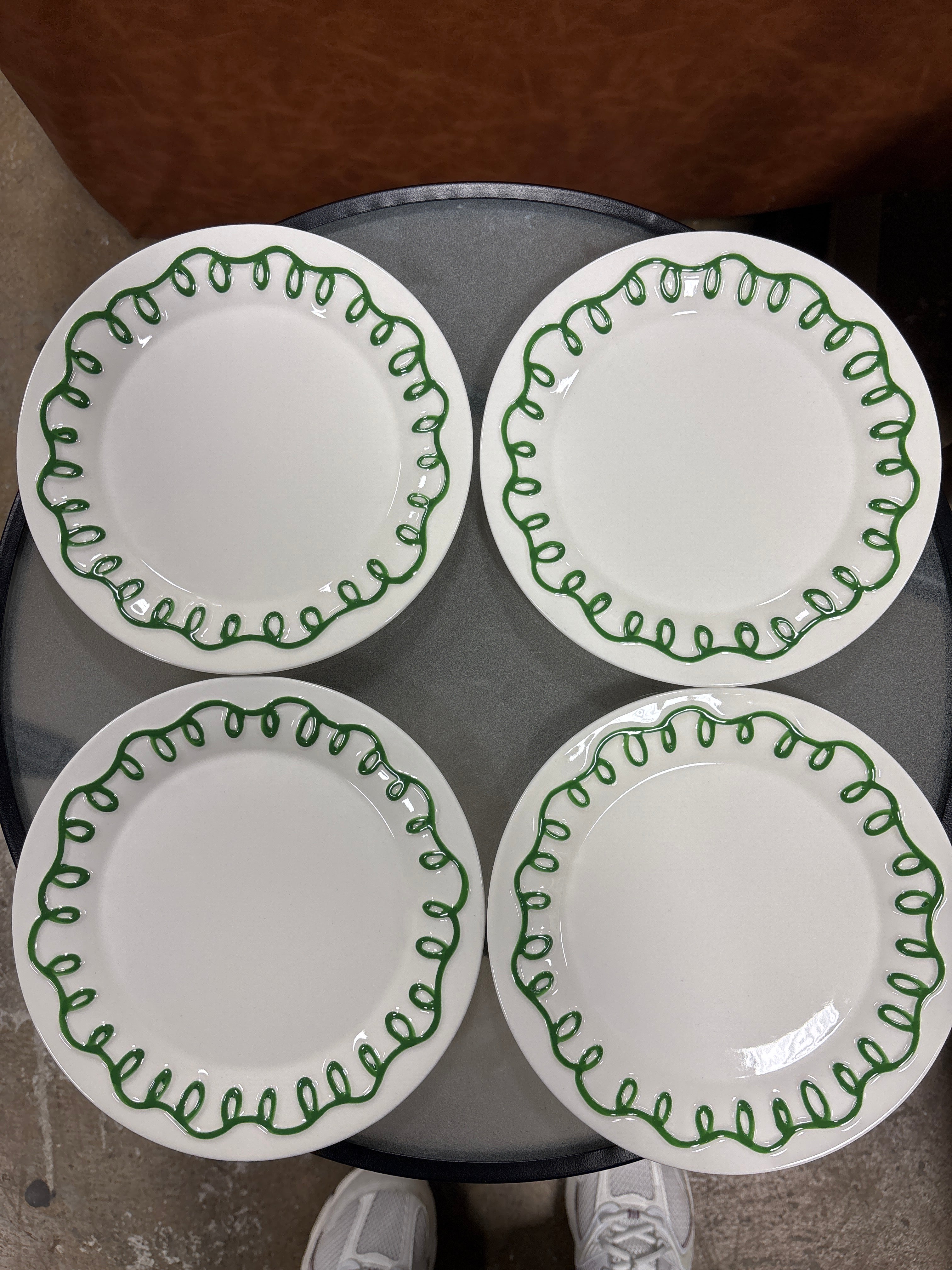 4pc Kate Spade NY Ceramic Dessert Plates - Cream/Green SHOWROOM ITEM