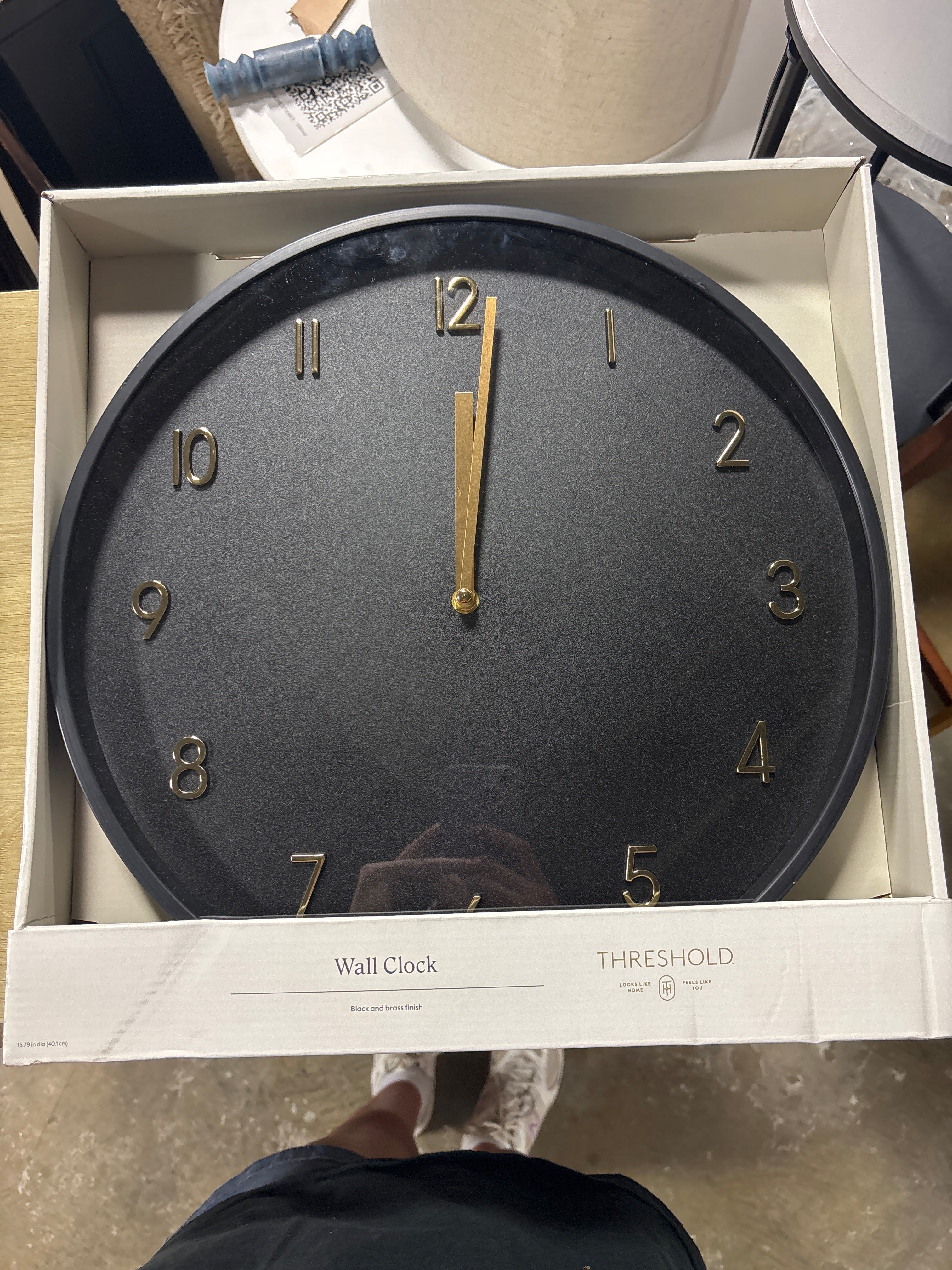 16" Luxe Wall Clock - Black/Brass SHOWROOM ITEM
