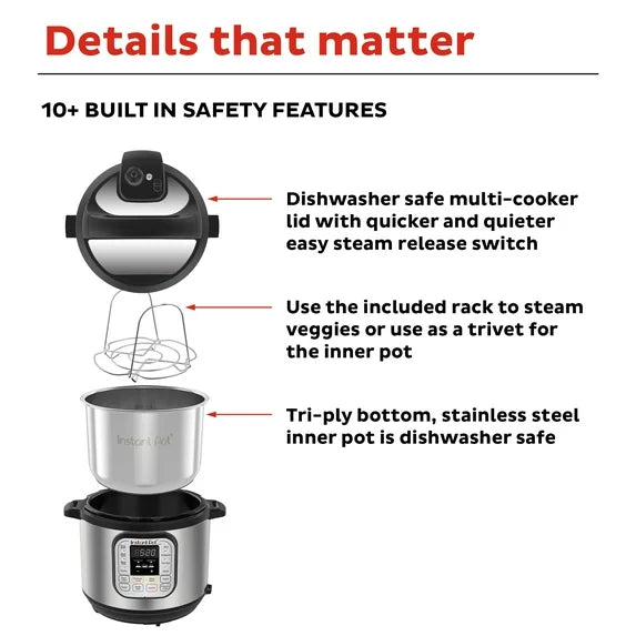 Duo Electric Pressure Cooker 7-in-1 with Easy-Release Steam Switch, Slow Cooker, Rice Cooker, Steamer and More