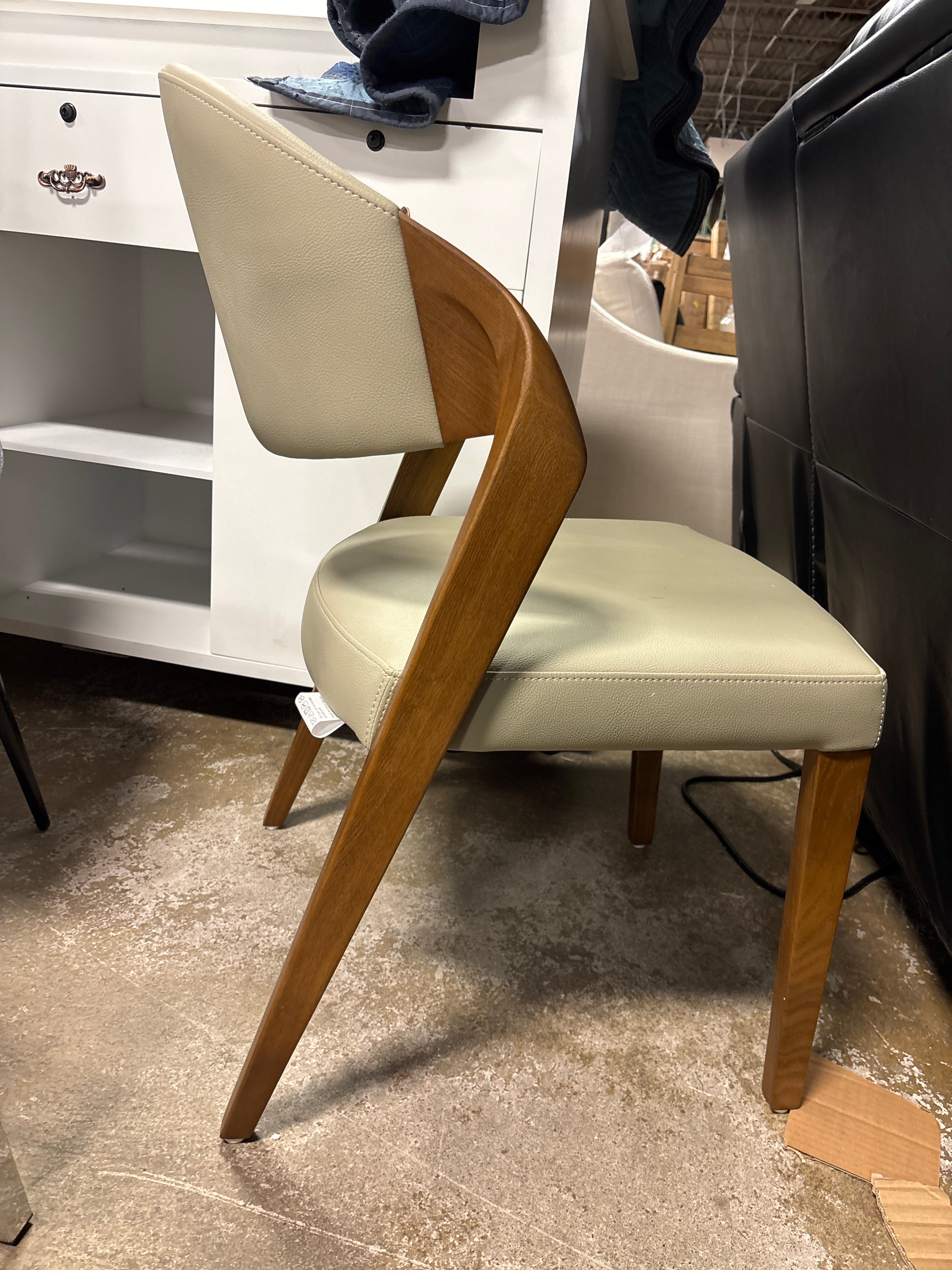 1pc Bratislav Mid-Century Beige & Walnut Dining Chair SHOWROOM ITEM