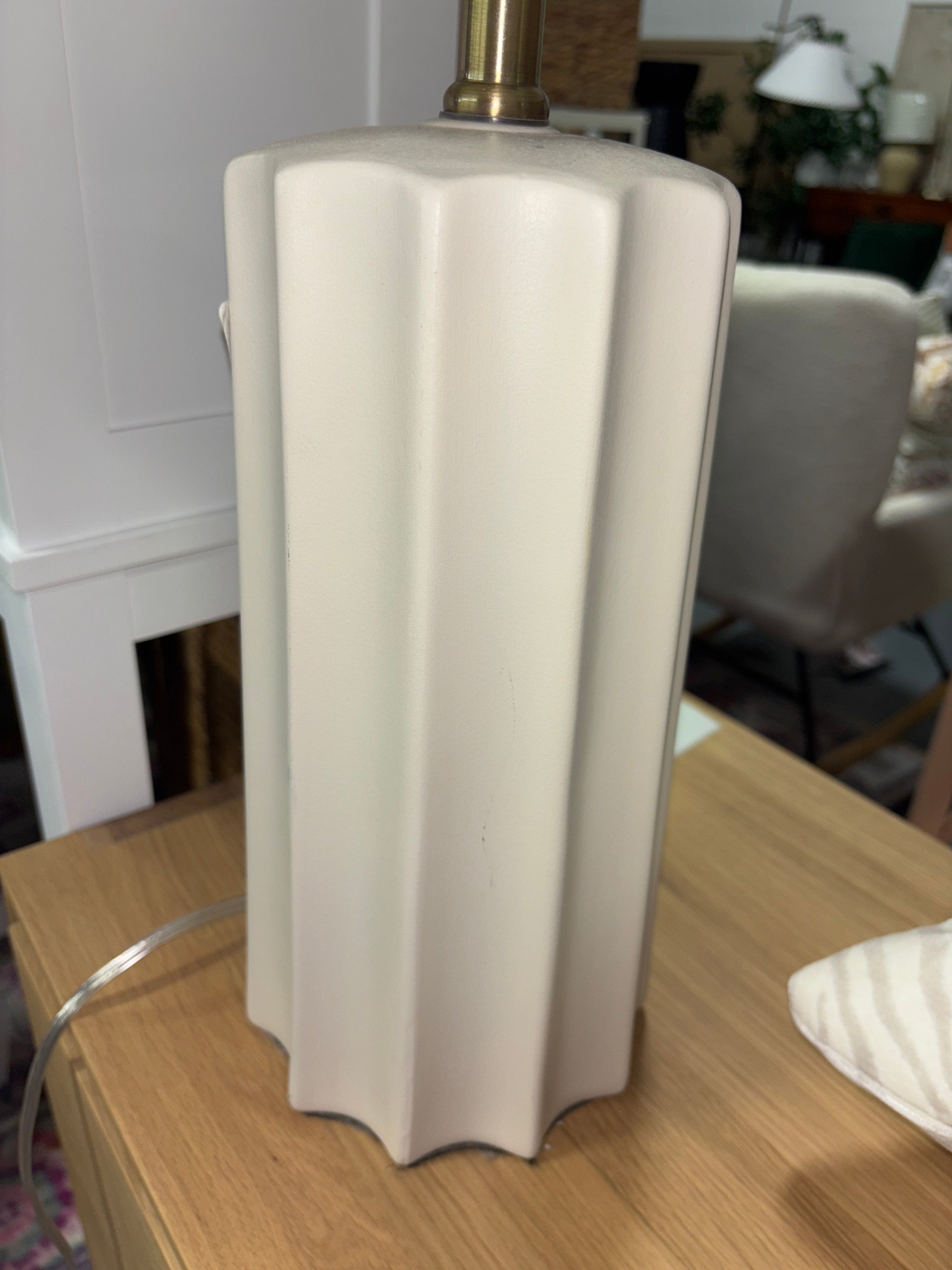24.75"x13" Ribbed Ceramic Table Lamp Cream SHOWROOM ITEM
