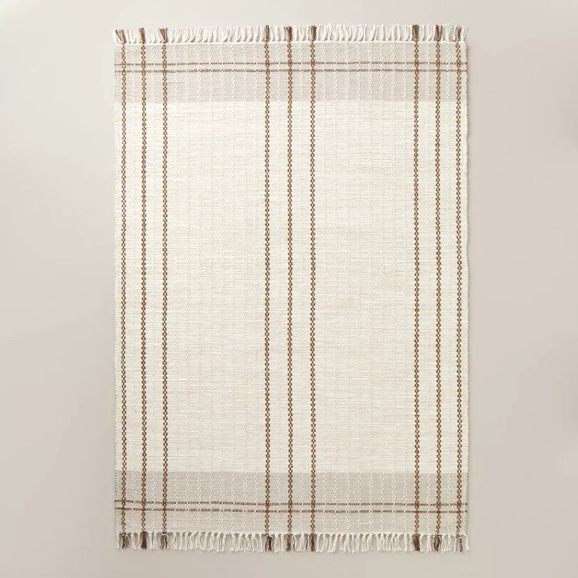 5'x7' Neutral Color Block Plaid Handmade Woven Area Rug Tan/Cream/Cocoa