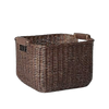 Cube Rattan Decorative Basket with Leather Handles Dark Brown