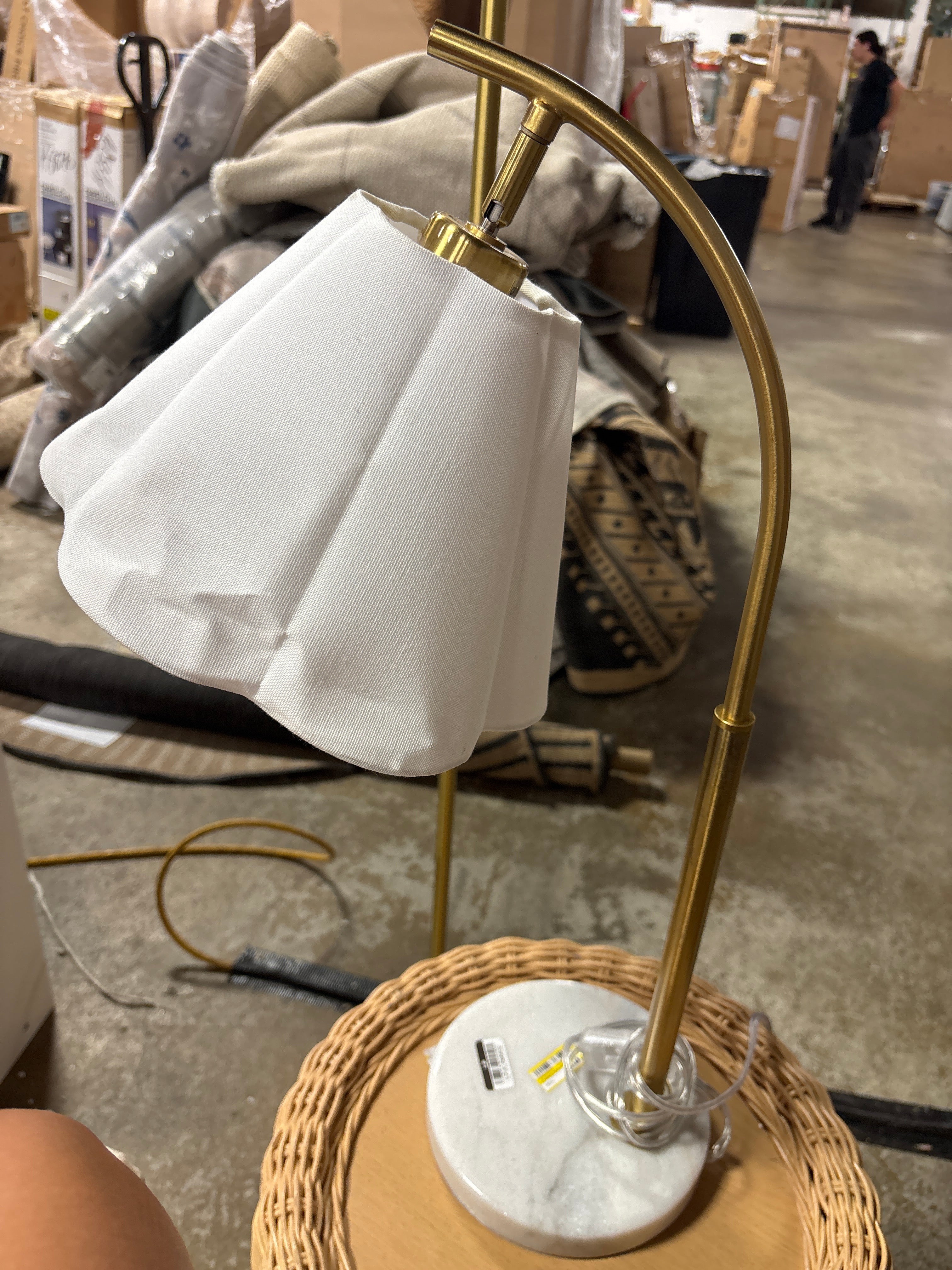 Scalloped Shade Table Lamp with Marble Base - White SHOWROOM ITEM