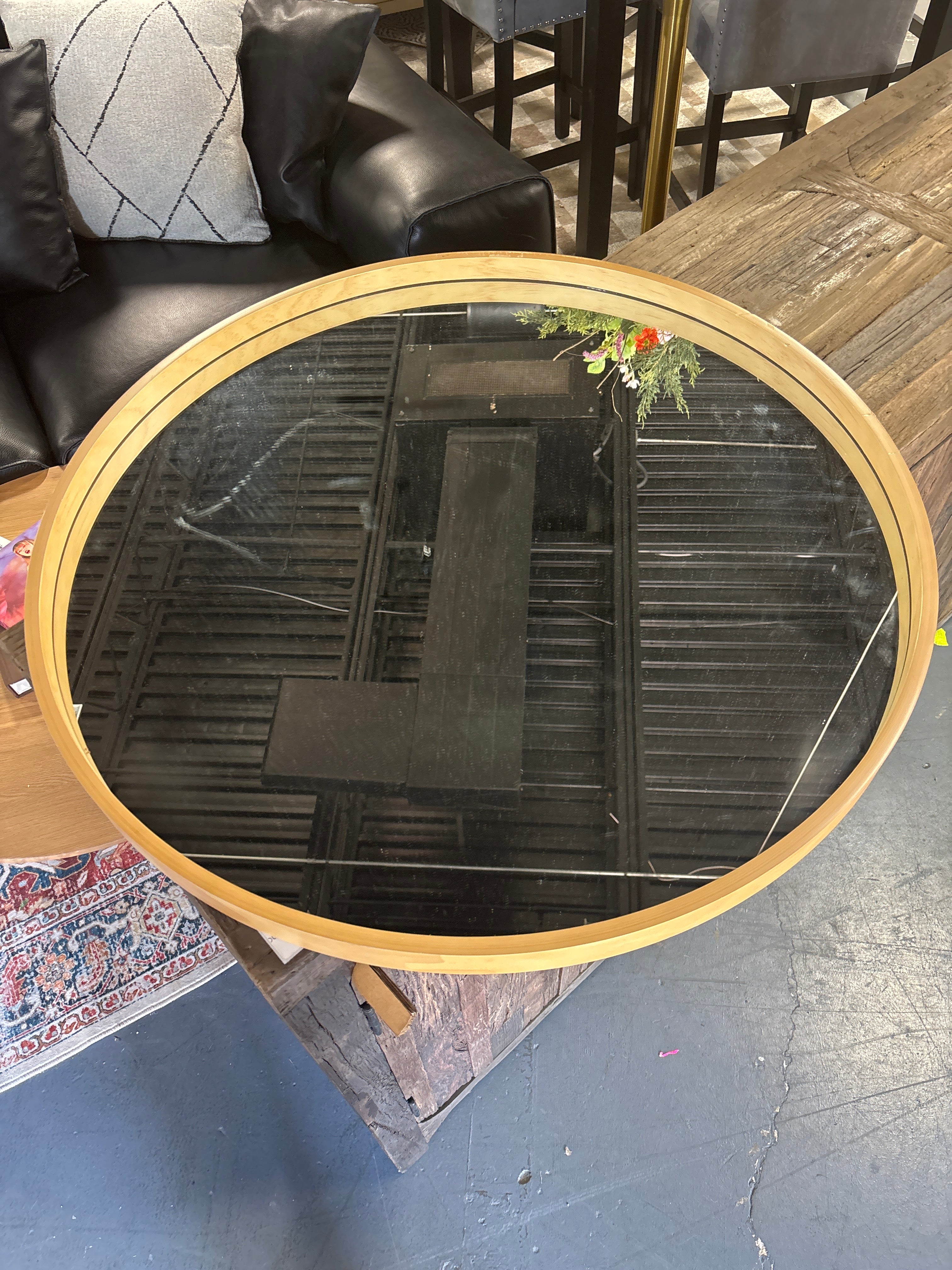 30" Round Wood Framed Wall Mirror SHOWROOM ITEM