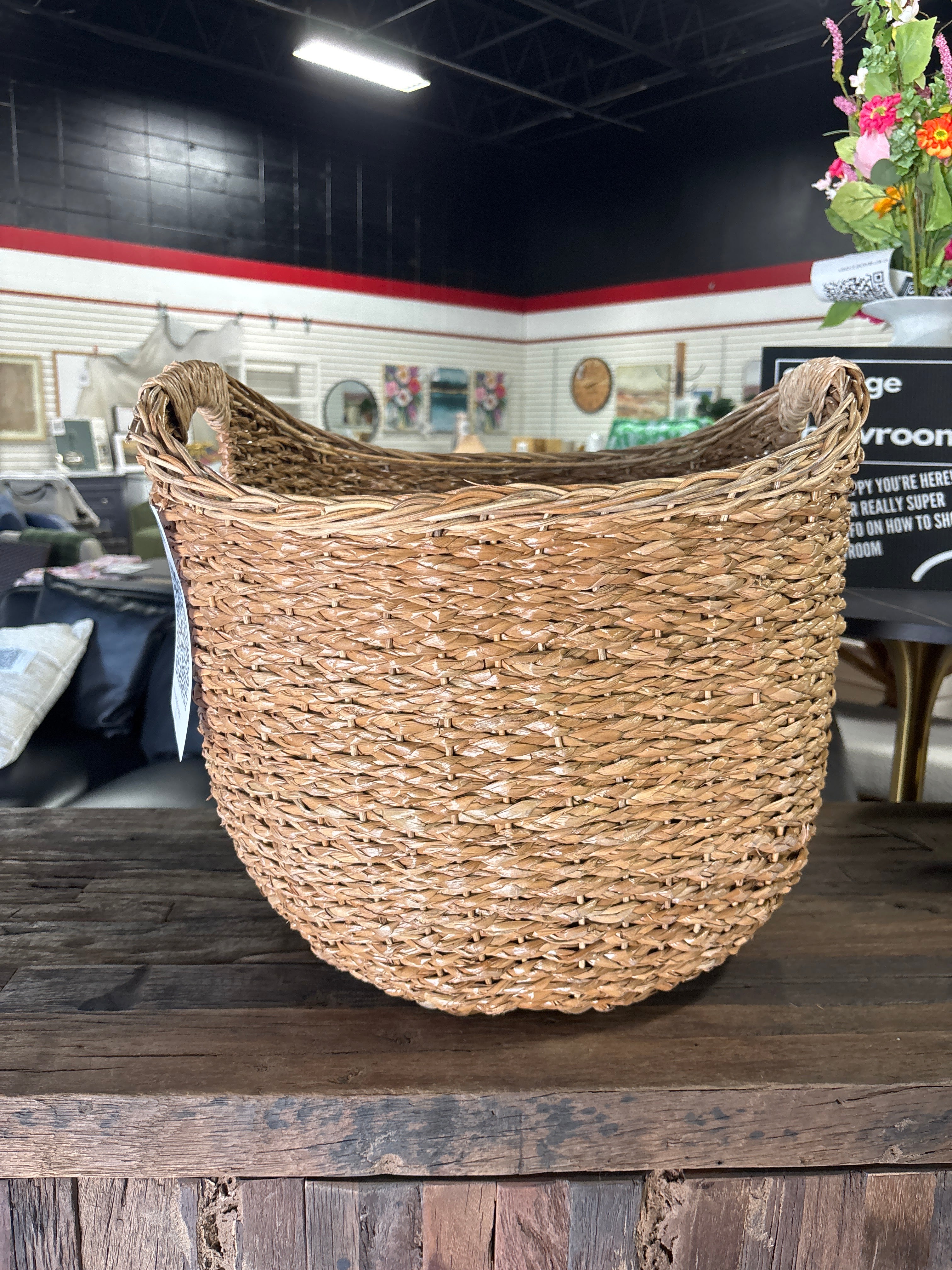 Large Round Braided Seagrass Basket - Brightroom™: Handwoven Khaki Wicker for Blanket Storage, Nest Certified - SHOWROOM ITEM