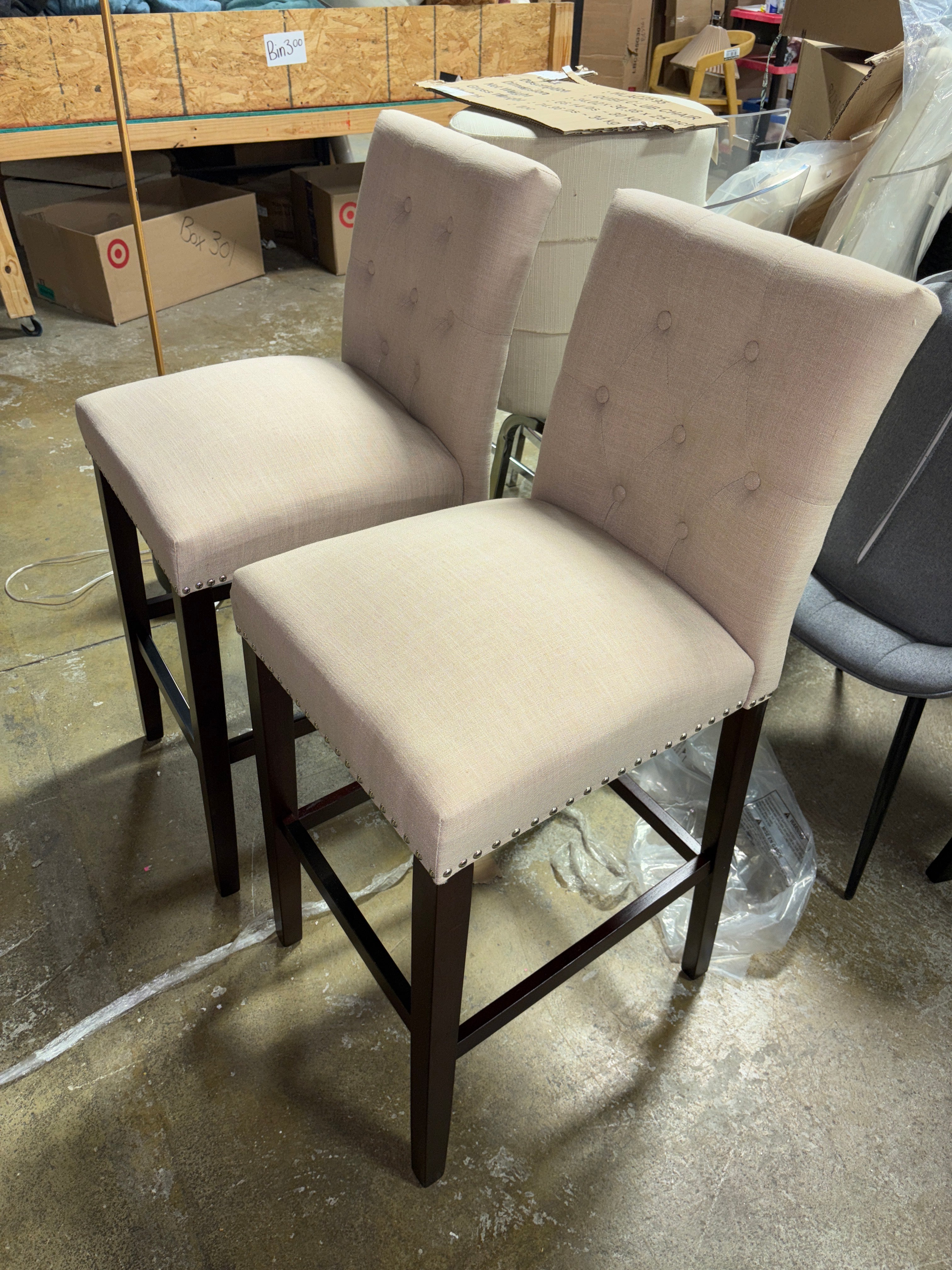 (Set of 2) McLoud Upholstered Counter Stools with Solid Wood Frame SHOWROOM ITEM