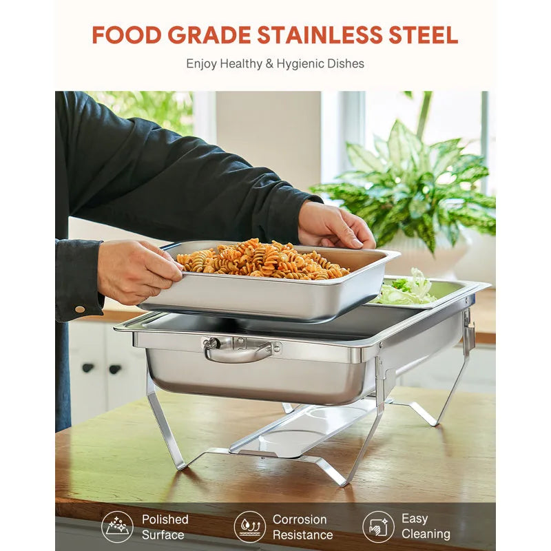 2-Pan Stainless Steel Rectangle Chafing Dish Buffet Catering Warmer Set 4-Piece