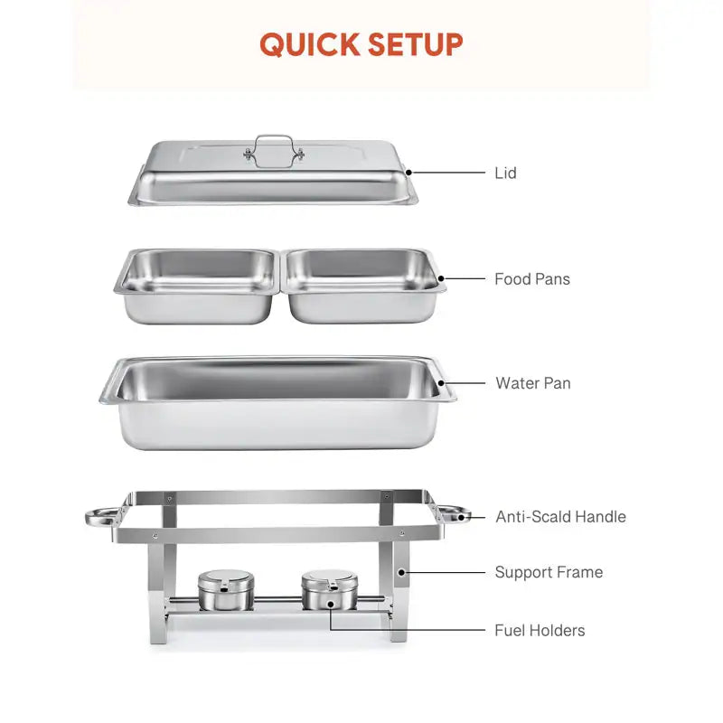 2-Pan Stainless Steel Rectangle Chafing Dish Buffet Catering Warmer Set 4-Piece