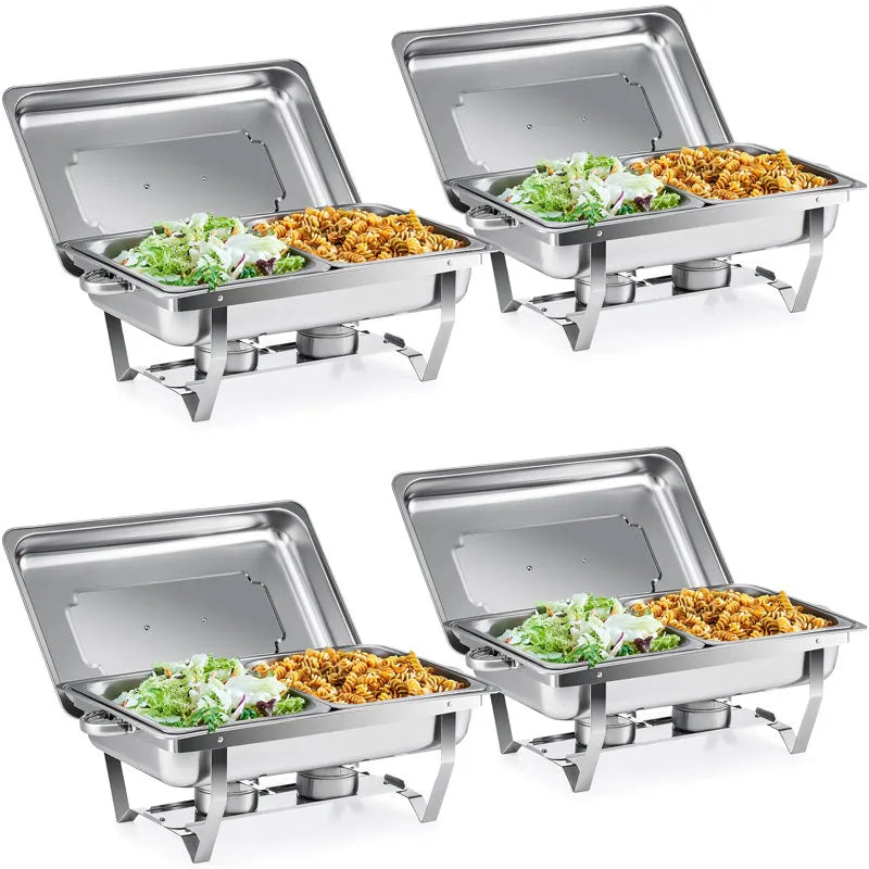 2-Pan Stainless Steel Rectangle Chafing Dish Buffet Catering Warmer Set 4-Piece
