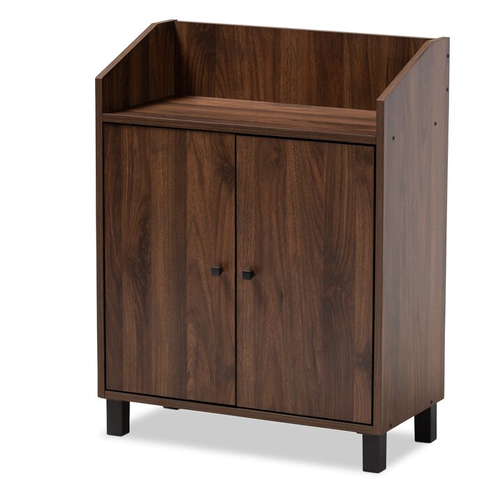 8 Pairs Walnut Brown Manufactured Wood Shoe Storage Cabinet