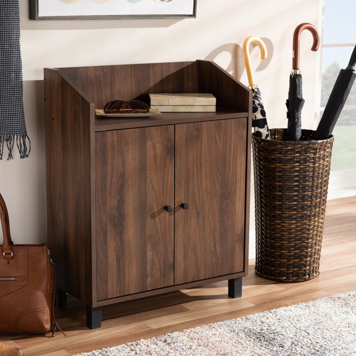 8 Pairs Walnut Brown Manufactured Wood Shoe Storage Cabinet