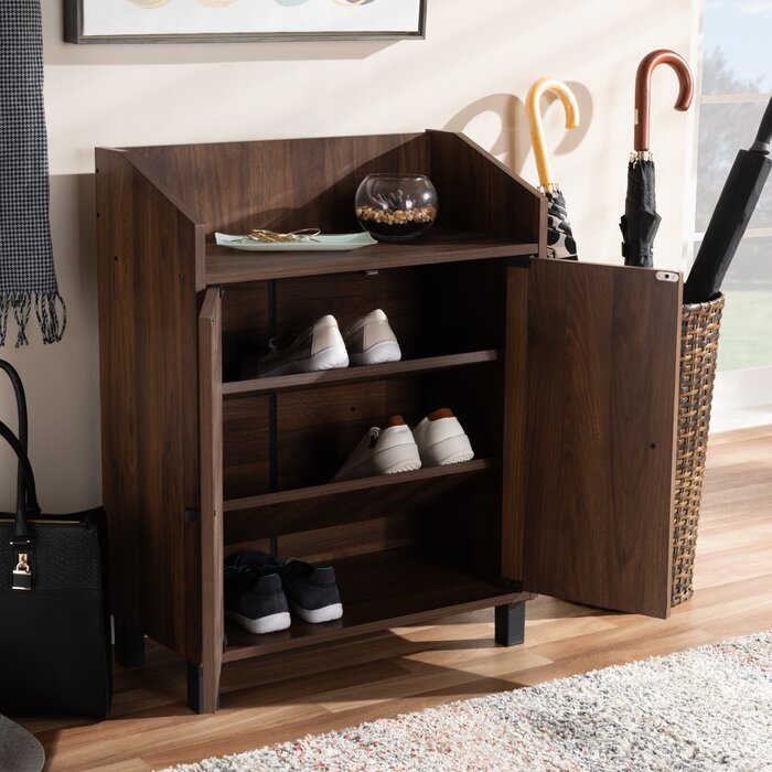 8 Pairs Walnut Brown Manufactured Wood Shoe Storage Cabinet
