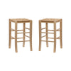 Backless Counter Stools, Set of 2, Natural with Handwoven Rush Seat