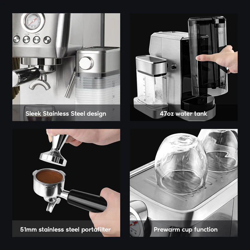 20-Bar Semi-Automatic Espresso Machine with Auto-Frothing System