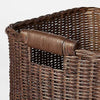 Cube Rattan Decorative Basket with Leather Handles Dark Brown