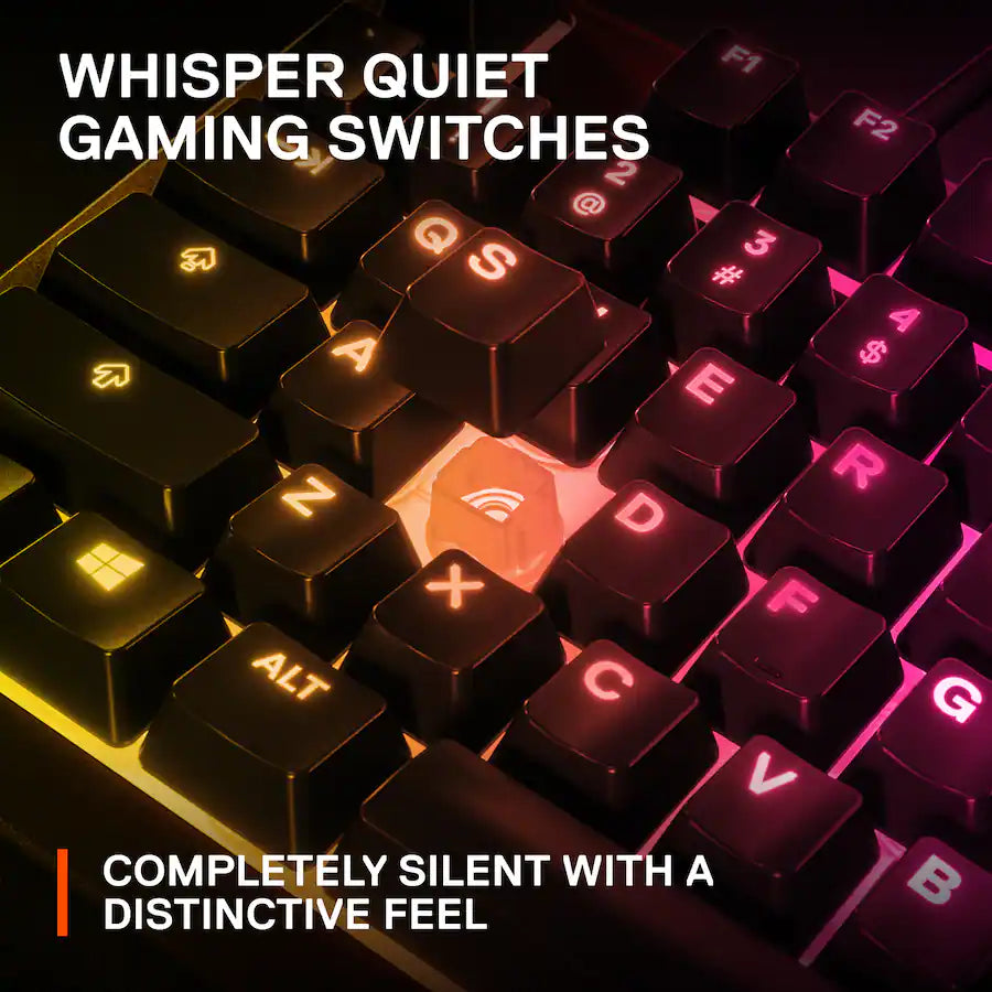 Apex 3 Full Size Wired Membrane Whisper Quiet Switch Gaming Keyboard with 10 zone RGB Backlighting - Black