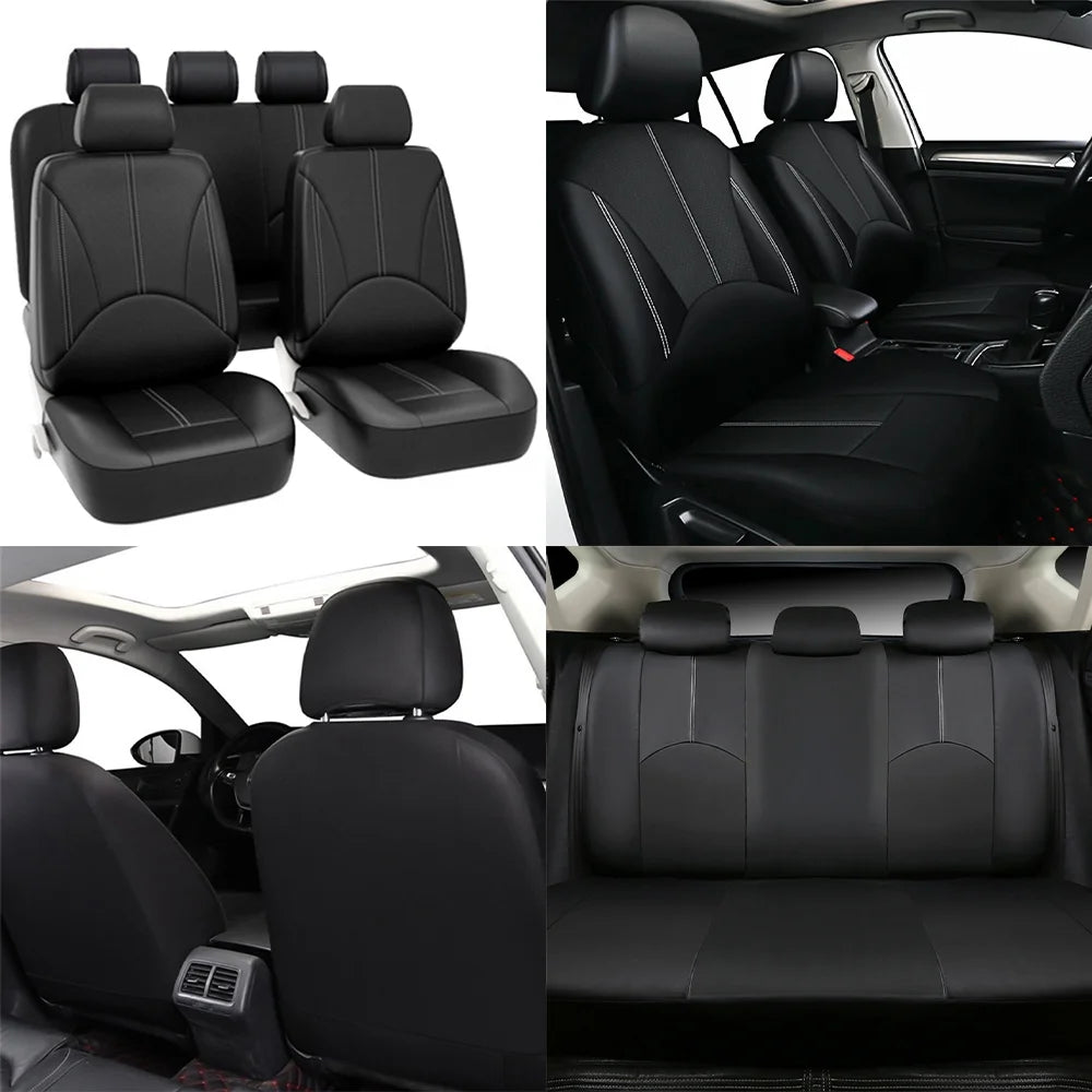 PU Leather Car Seat Covers 5 Seats 9Pcs Black Waterproof Four Seasons Universal Luxury Pad for Auto Truck Van SUV
