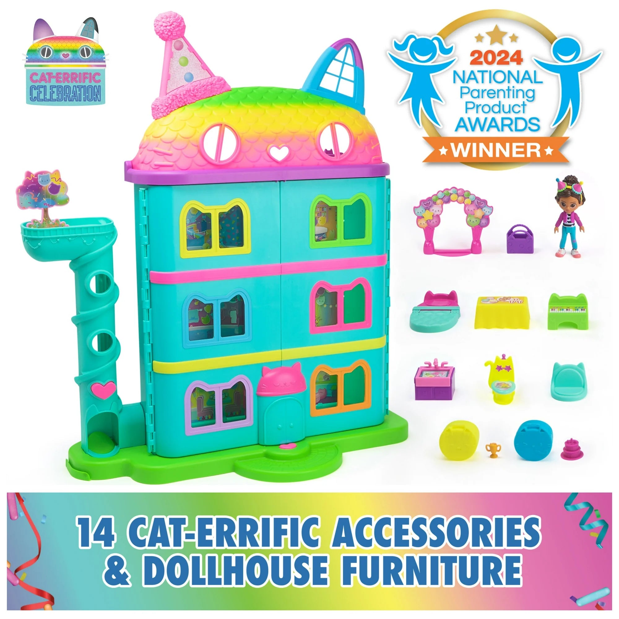 Celebration Dollhouse with Toy Figures, Furniture & Sound Effects